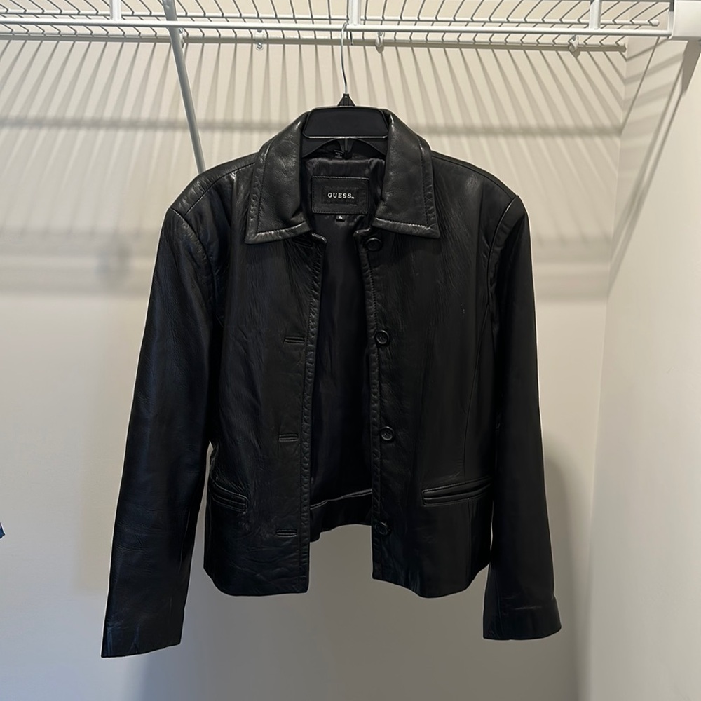 Black guess short leather jacket